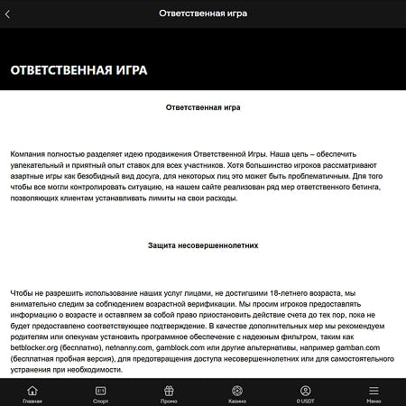 Объяснение принципов системы ответственной игры